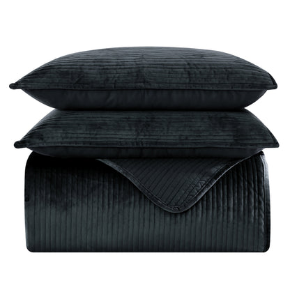 Elegant Comfort 3-Piece Velvet Corduroy Stripe Quilted Bedspread Coverlet Set