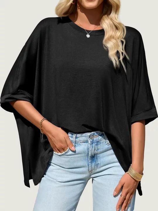 Womens Oversized Tshirts Batwing Short Sleeve Asymmetric Hem Tops