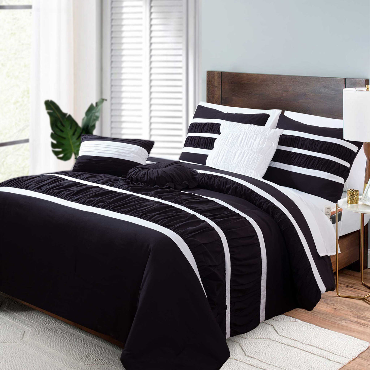 Elegant Comfort 12-Piece Isabella Pleated Ruched Ruffled Comforter Set, Includes 6-Piece Sheet Set with Double Sided Storage Pockets