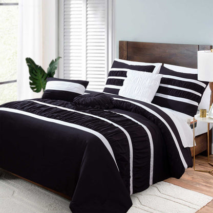 Elegant Comfort 12-Piece Isabella Pleated Ruched Ruffled Comforter Set, Includes 6-Piece Sheet Set with Double Sided Storage Pockets