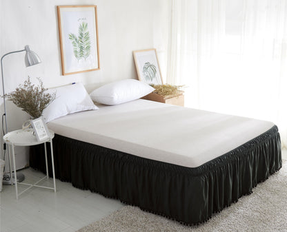 Elegant Comfort Top-Knot Tassel Pompom Fringe Ruffle Bed Skirt - Around Style Elastic Bed Wrap - 16 inch Drop