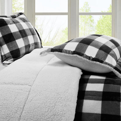 Elegant Comfort 3-Piece Buffalo Micro-Suede Reversible Sherpa - Lodge-Plaid Pattern Comforter Set