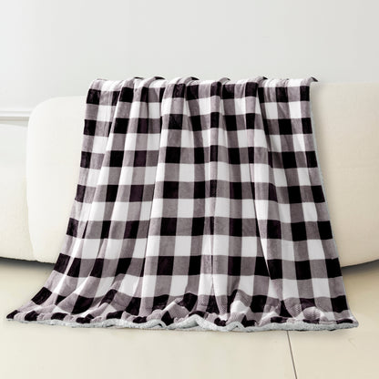Elegant Comfort Buffalo Plaid Flannel Fleece Sherpa Throw Blanket