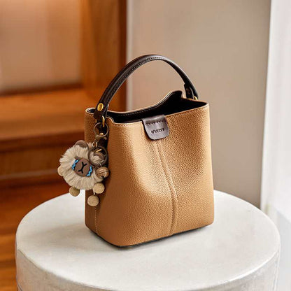 Colorblock Leather Bucket Shoulder Bag