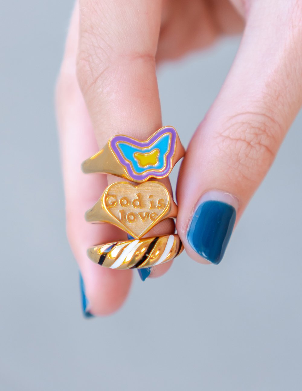 Elevated Faith Blue Enamel Butterfly Ring