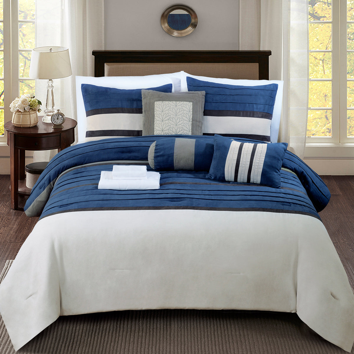 Elegant Comfort 12-Piece Cirena Micro suede Comforter Set, Includes 6-Piece Sheet Set with Double Sided Storage Pockets