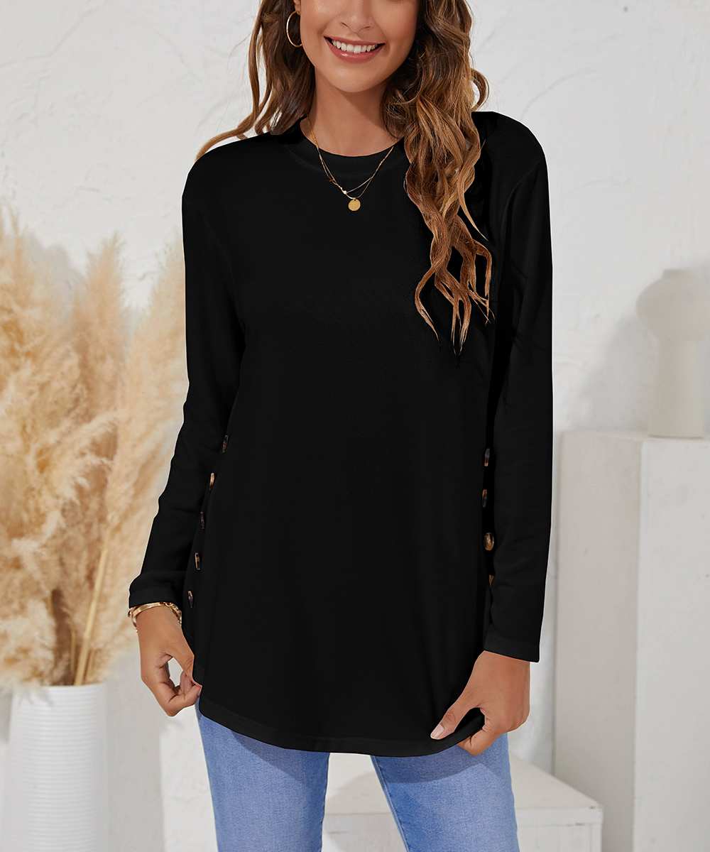 Black Round Neck Long Sleeve T-Shirt