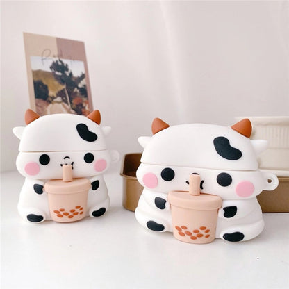 Cute Milk Cow Boba Case – Silicone AirPods Cover for 1, 2, 3, or Pro