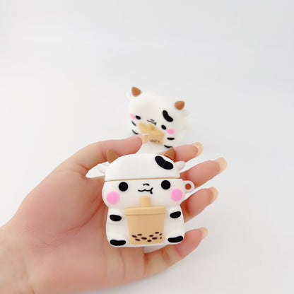 Cute Milk Cow Boba Case – Silicone AirPods Cover for 1, 2, 3, or Pro