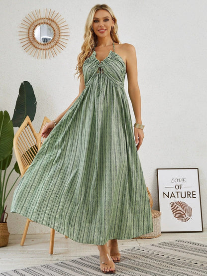 Bohemian Halter Maxi Dress - Women's Summer Sleeveless Flowy Beach Dress