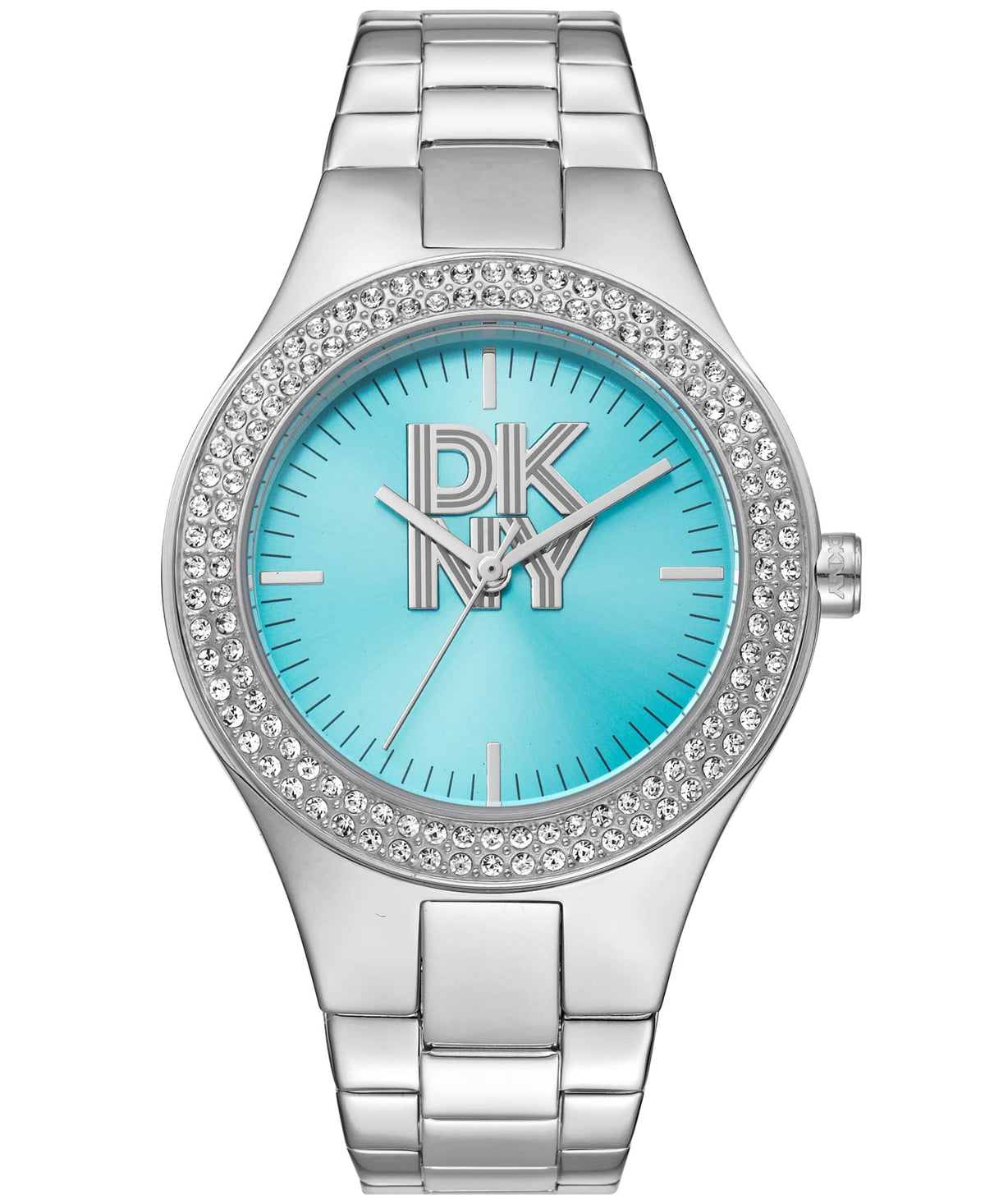 Dkny Women Watch, Silver Color Case, Blue Dial, Silver Color Metal Bracelet, 3 Hands, 5 Atm