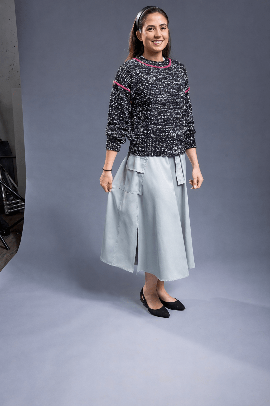 MiJN Tweed Sweater Fuschia Trim