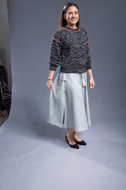 MiJN Tweed Sweater Fuschia Trim
