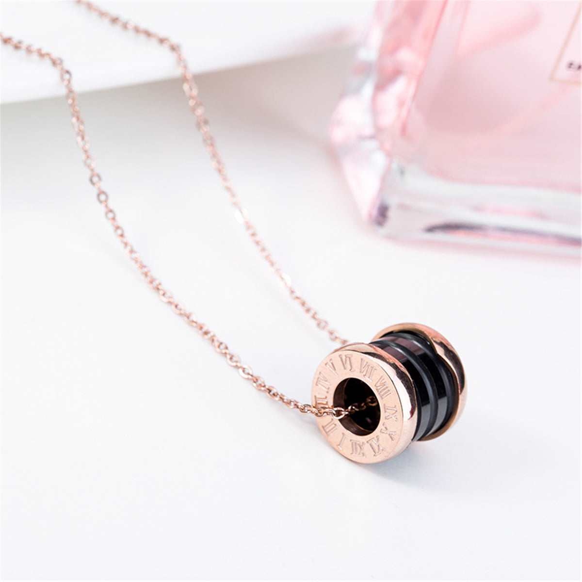 Black Ceramic & Rose Goldtone Coil Pendant Necklace