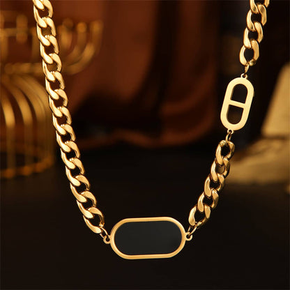 Black Acrylic & Goldtone Curb Chain Necklace