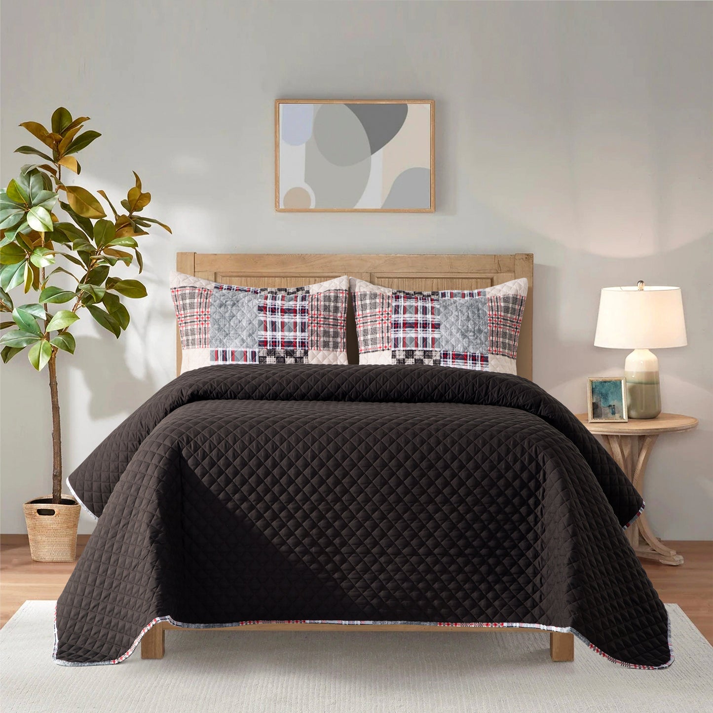 Elegant Comfort 3-Piece Patch Plaid Quilted Reversible Bedspread Coverlet Set