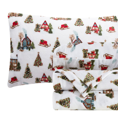 Elegant Comfort 4-Piece Holiday Christmas Velvet Plush Flannel Sheet Set