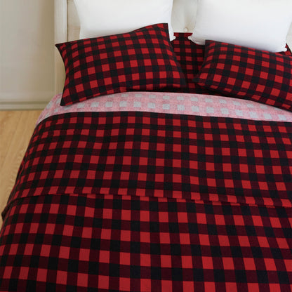 Elegant Comfort Buffalo Checkered Pattern - 100% Turkish Cotton Flannel, 4-Piece Flannel Sheet Set