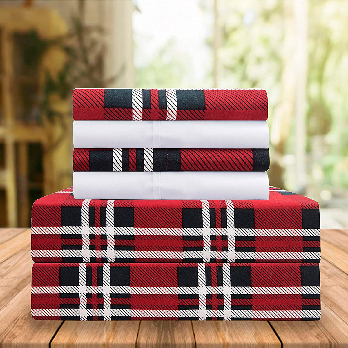 Elegant Comfort 6-Piece Plaid Pattern Bed Sheet Set - Soft as a Hotel Premium Quality