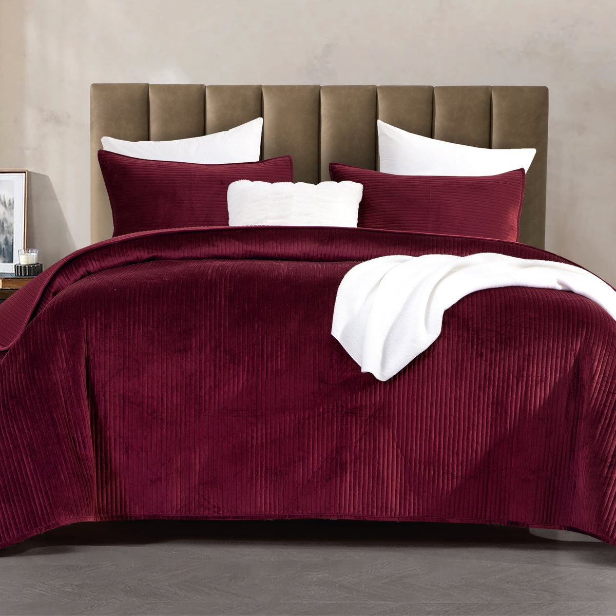 Elegant Comfort 3-Piece Velvet Corduroy Stripe Quilted Bedspread Coverlet Set