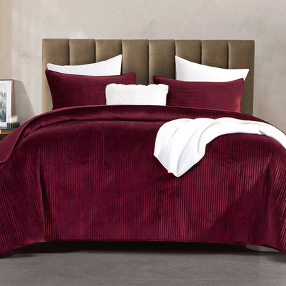 Elegant Comfort 3-Piece Velvet Corduroy Stripe Quilted Bedspread Coverlet Set