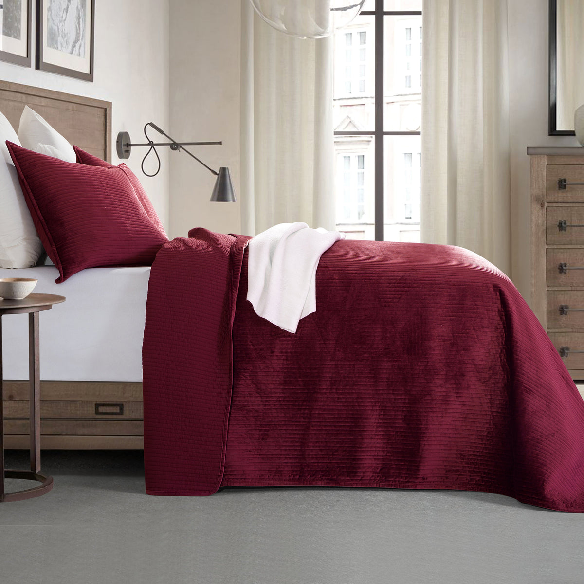 Elegant Comfort 3-Piece Velvet Corduroy Stripe Quilted Bedspread Coverlet Set