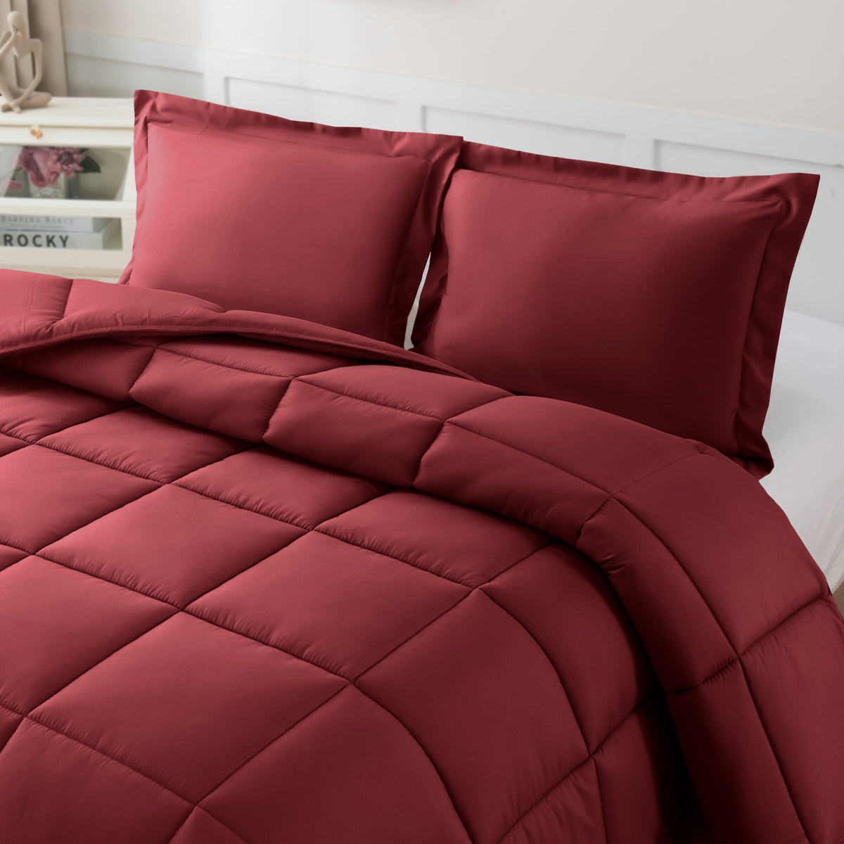 Elegant Comfort 3-Piece Box Stitched Comforter & Shams - Duvet Insert with 4 Corner Tabs