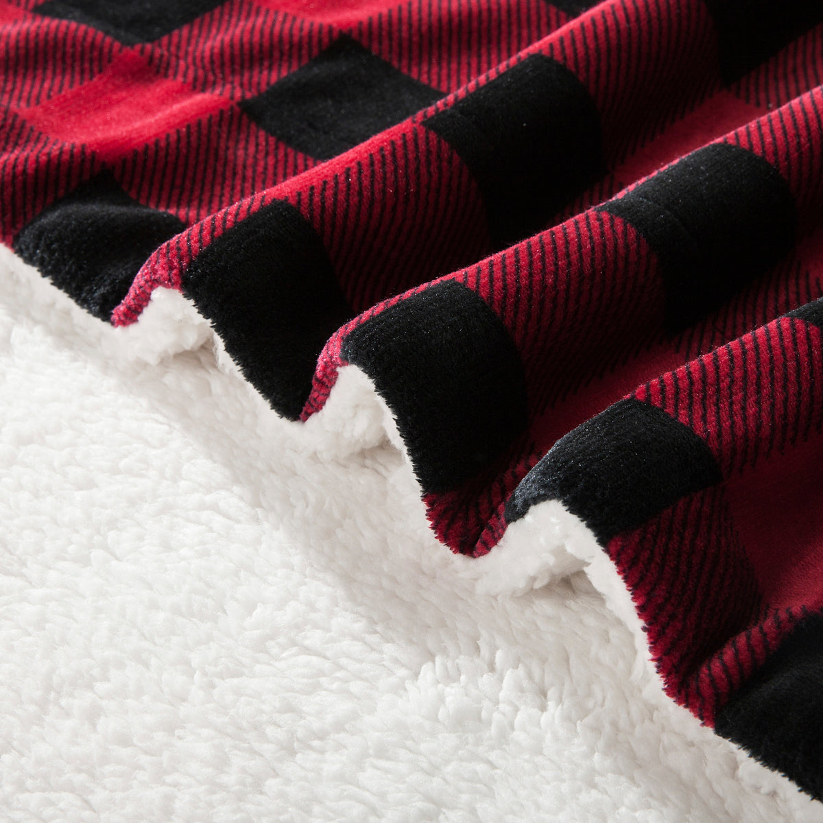 Elegant Comfort Buffalo Plaid Flannel Fleece Sherpa Throw Blanket