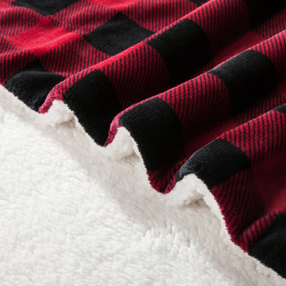 Elegant Comfort Buffalo Plaid Flannel Fleece Sherpa Throw Blanket