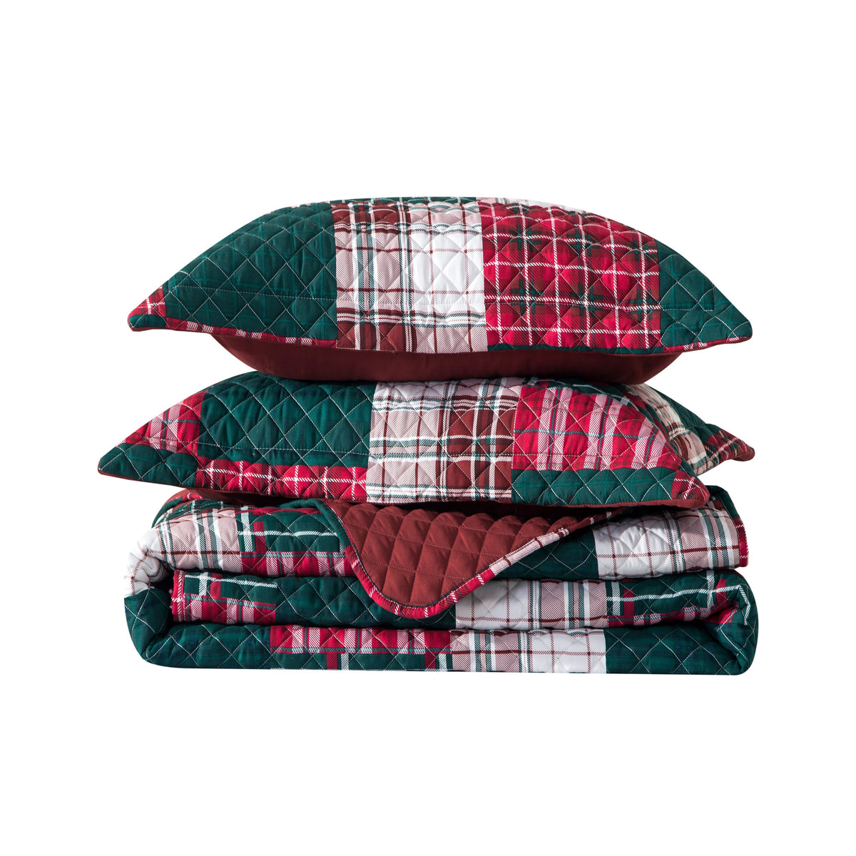 Elegant Comfort 3-Piece Patch Plaid Quilted Reversible Bedspread Coverlet Set