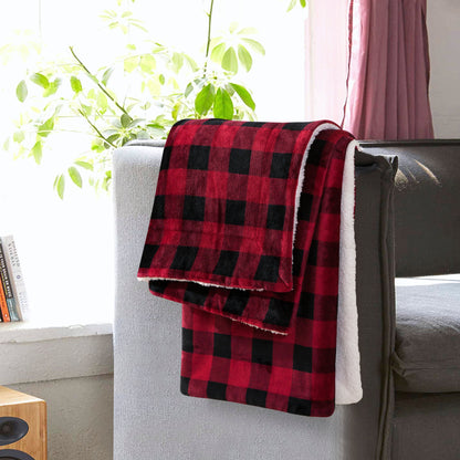Elegant Comfort Buffalo Plaid Flannel Fleece Sherpa Throw Blanket
