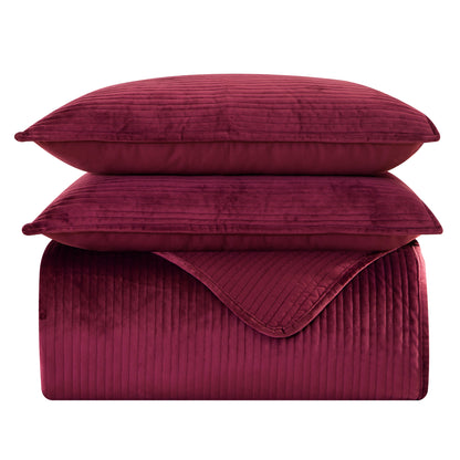 Elegant Comfort 3-Piece Velvet Corduroy Stripe Quilted Bedspread Coverlet Set