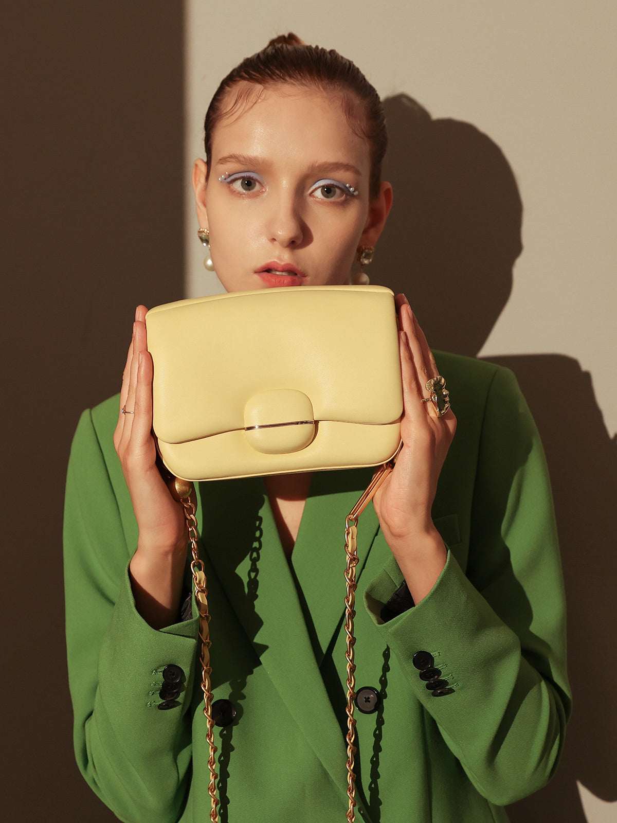 Structured Buckle Leather Shoulder Bag