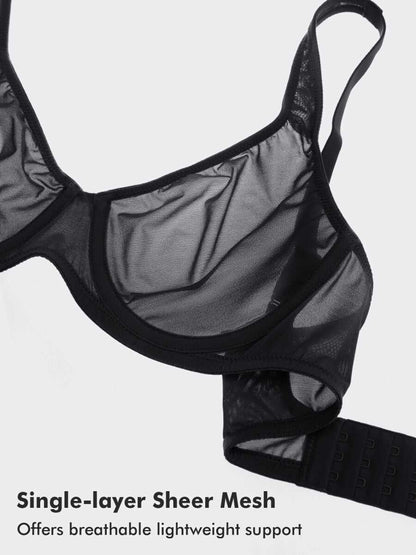 Cosnufy Sheer Mesh Balconette Underwire Full Coverage Unlined Bra