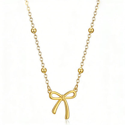 Elegant Bow Pendant Beaded Chain Necklace