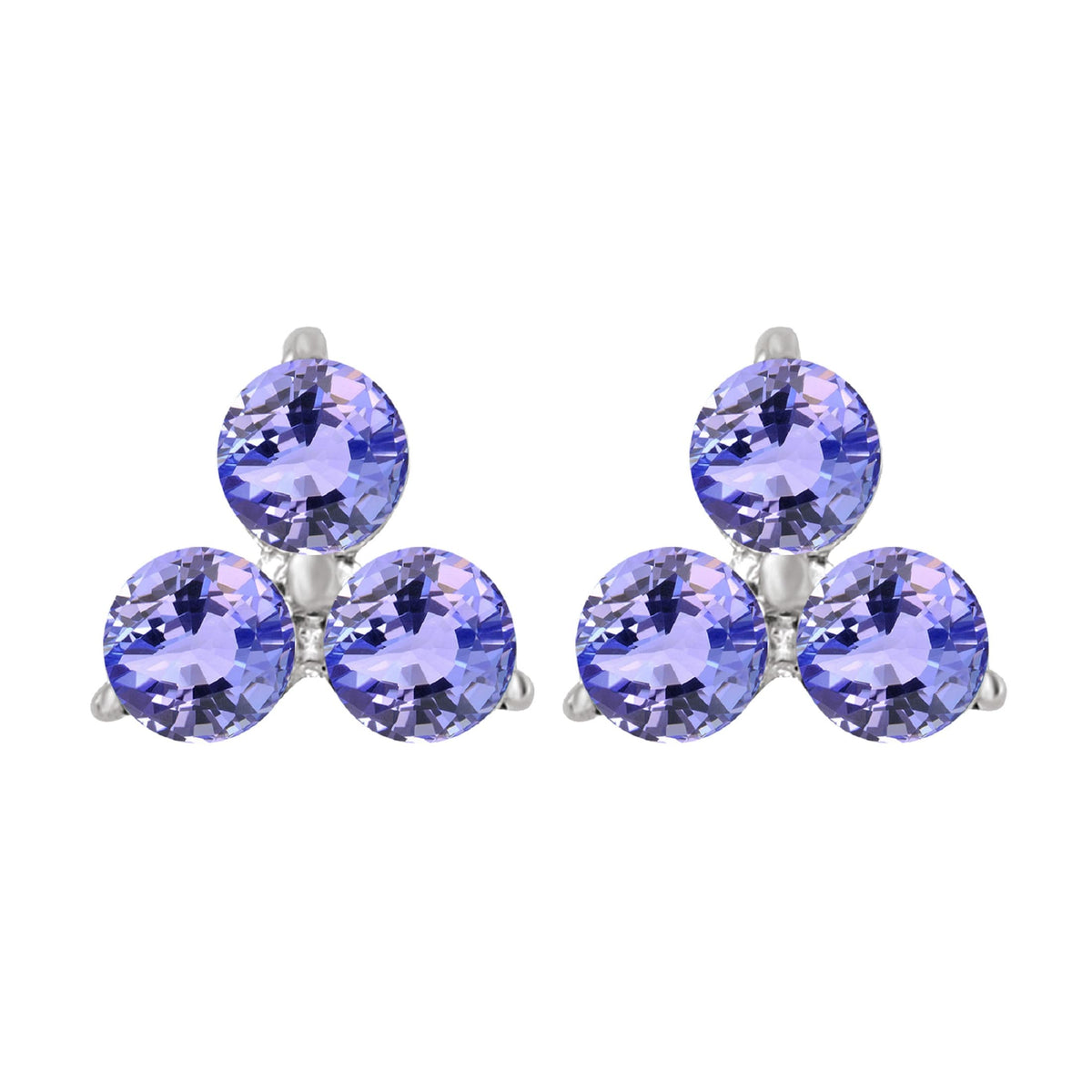 Sterling Silver Natural Tanzanite Three Stone Stud Earrings