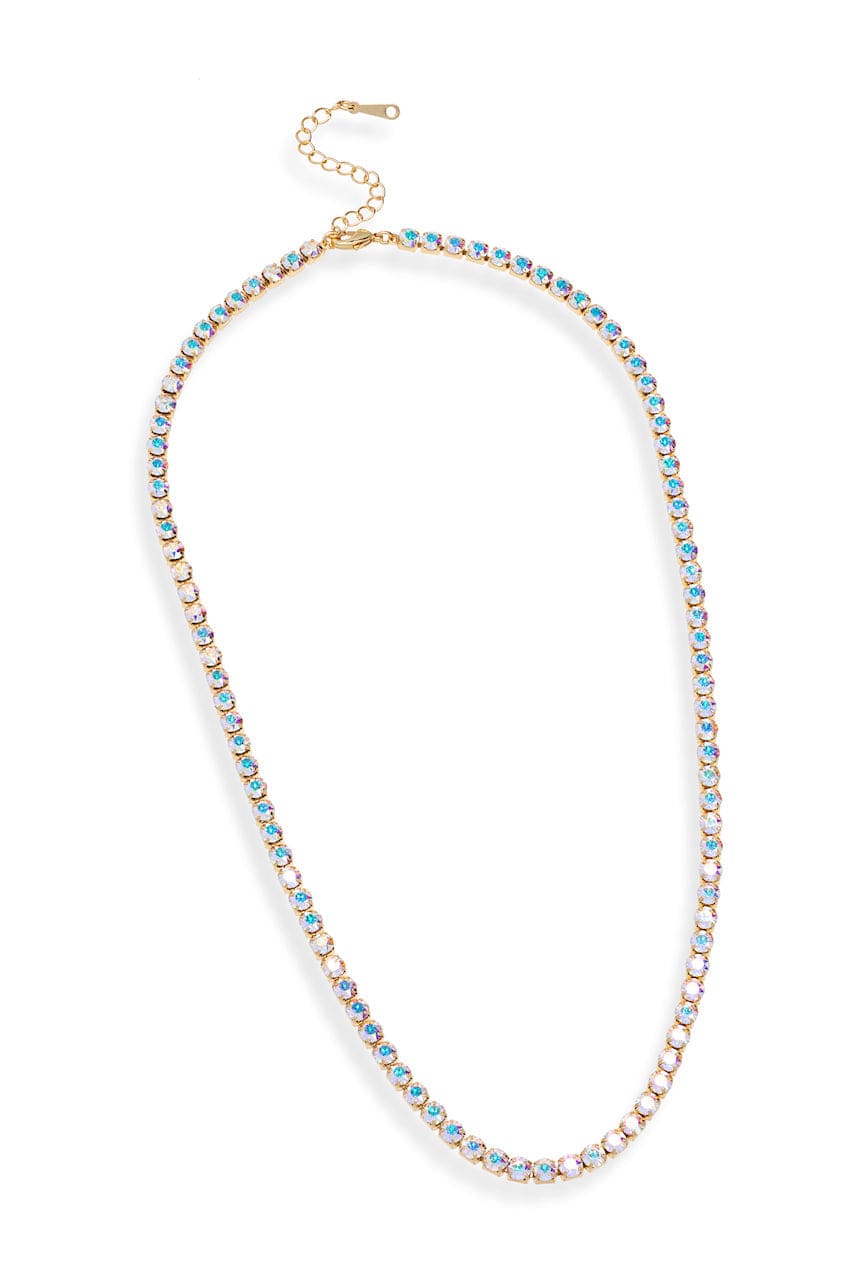 Goldtone Aurora Borealis Crystal Tennis Necklace with Swarovski Crystals