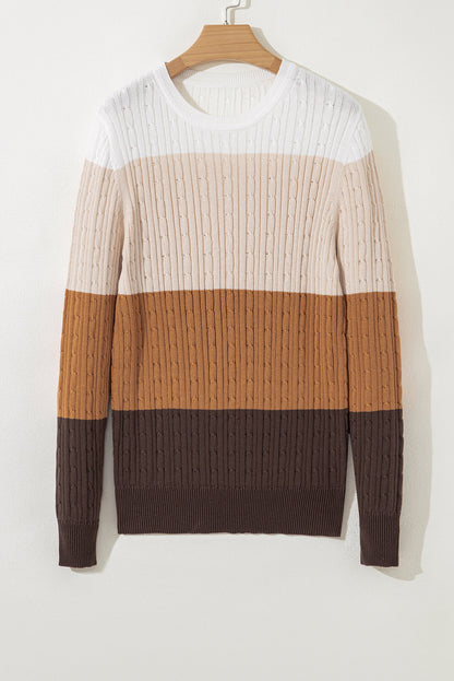 Threaded Pear Madison Colorblock Cable Knit Sweater