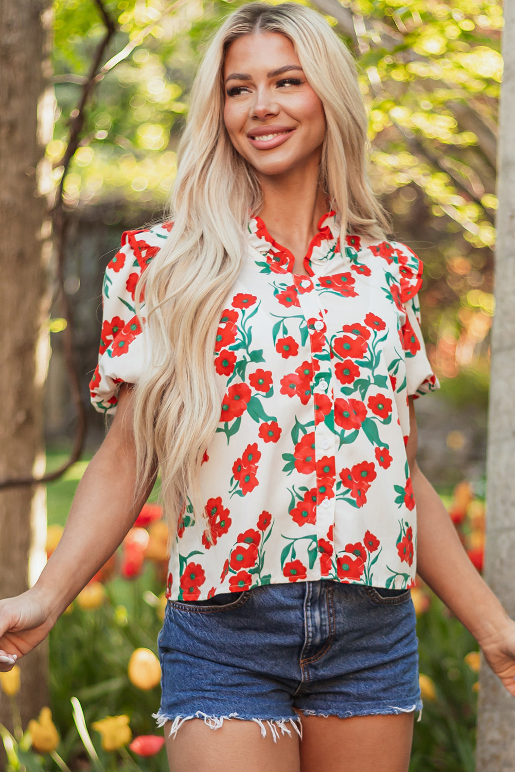Threaded Pear Amyra Floral Puff Sleeve Blouse