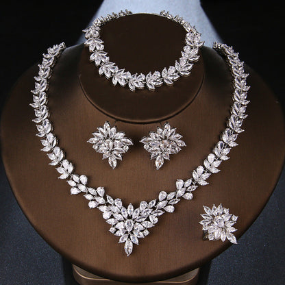 Handcrafted Zircon Jewelry Set | High-Sense Copper Base Luxury Necklace & Earrings | Trendy Minimalist Dazzling Party Wear | Luxury-Label Statuesque Radiant Accessory | 2026 High-Fashion Emerald-Luxe Essential