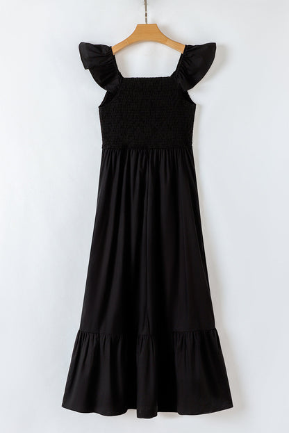 Threaded Pear Ashlyn Flutter Sleeve Smocked Bodice Maxi Dress