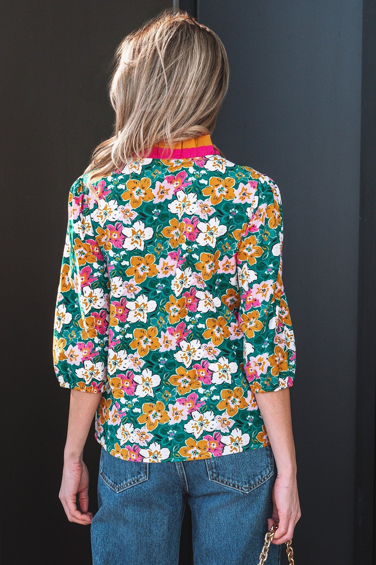 Threaded Pear Meadow 3 4 Sleeve Blouse