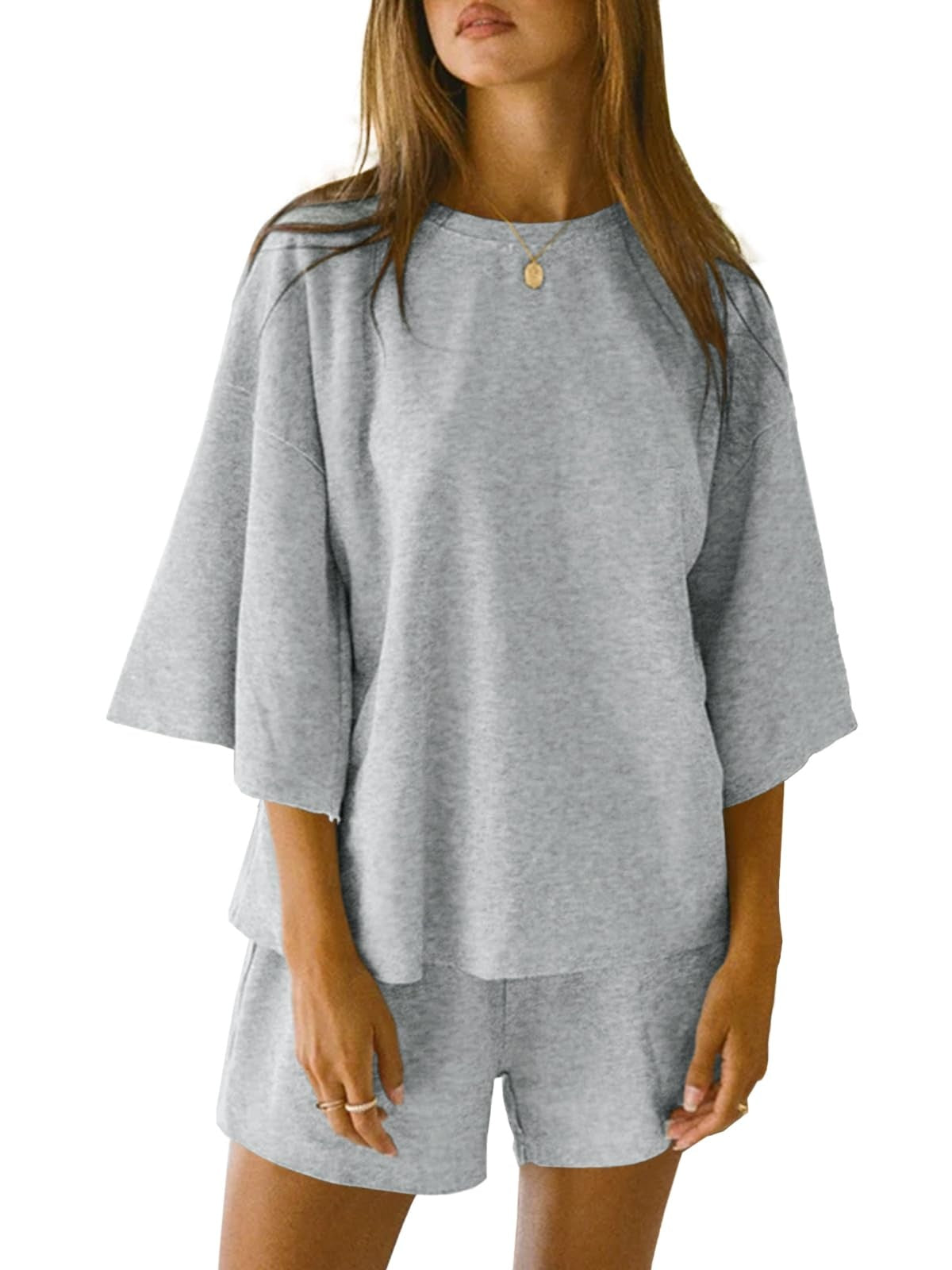 Women's 3/4 Sleeve Tops and Elastic Waist Shorts Lounge Set