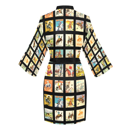 Baha Ranch Vintage Cowboy Collage Satin Kimono Robe