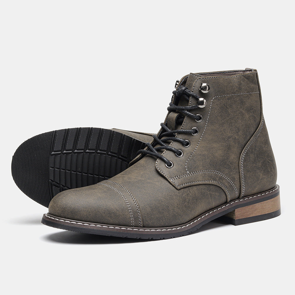 Men’s Vintage Casual Leather Boots | Premium Handcrafted Retro Mid-Top Boots | Rugged Outdoor Leather Walking Boots | Modern Heritage Style Men's Casual Footwear
