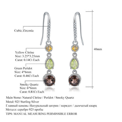 Fashionable Elegant Natural Gemstone Earrings | Genuine S925 Sterling Silver Studs | Luxury Crystal Drop Earrings for Women | Premium Hypoallergenic Fine Jewelry Gift