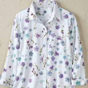Women’s Simple Floral Print Long-Sleeve Shirt | Elegant Minimalist Floral Blouse | Casual Button-Down Nature-Inspired Top | Sophisticated "High-Sense" Floral Shirt for Women | 2026 Spring Collection