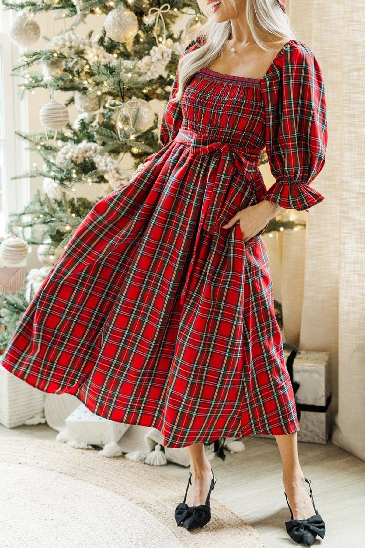 Threaded Pear Jazmin Waist Flared Midi Dress