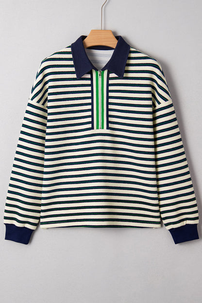 Threaded Pear Louisa Contrast Collar Zip Long Sleeve Top