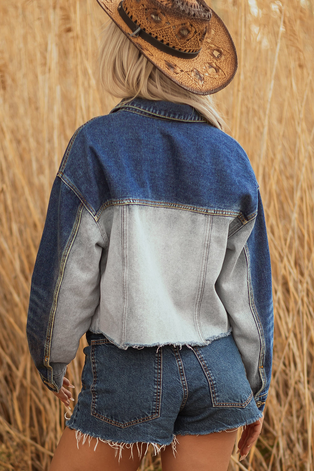Threaded Pear Kikki Detail Distress Denim Jacket